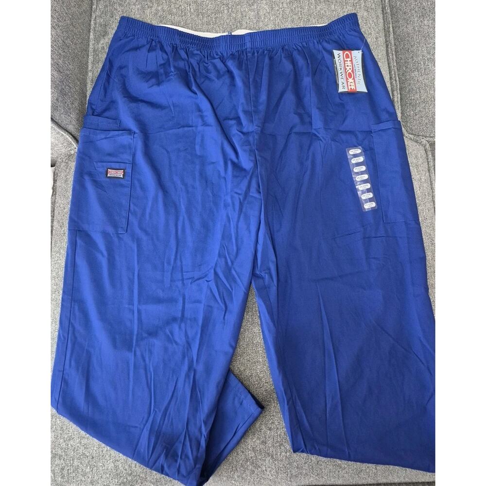 Cherokee Workwear Scrub Pants Women 3XL Petite Blue Elastic Waist Multi Pockets